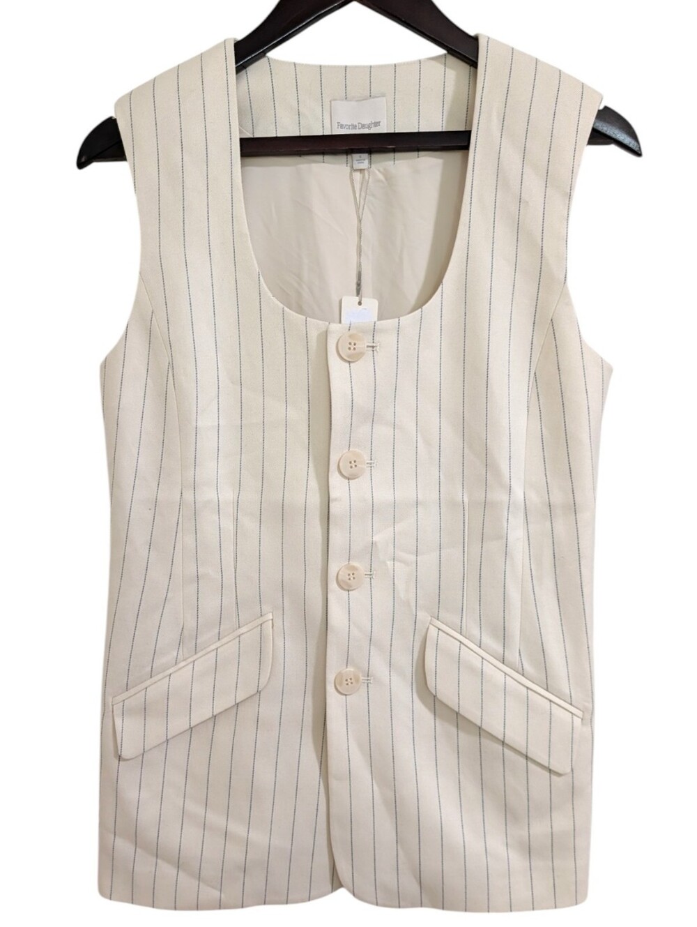 Favorite Daughter Ivory Navy Pinstripe Longline Vest Size S NWT - Picture 2 of 8